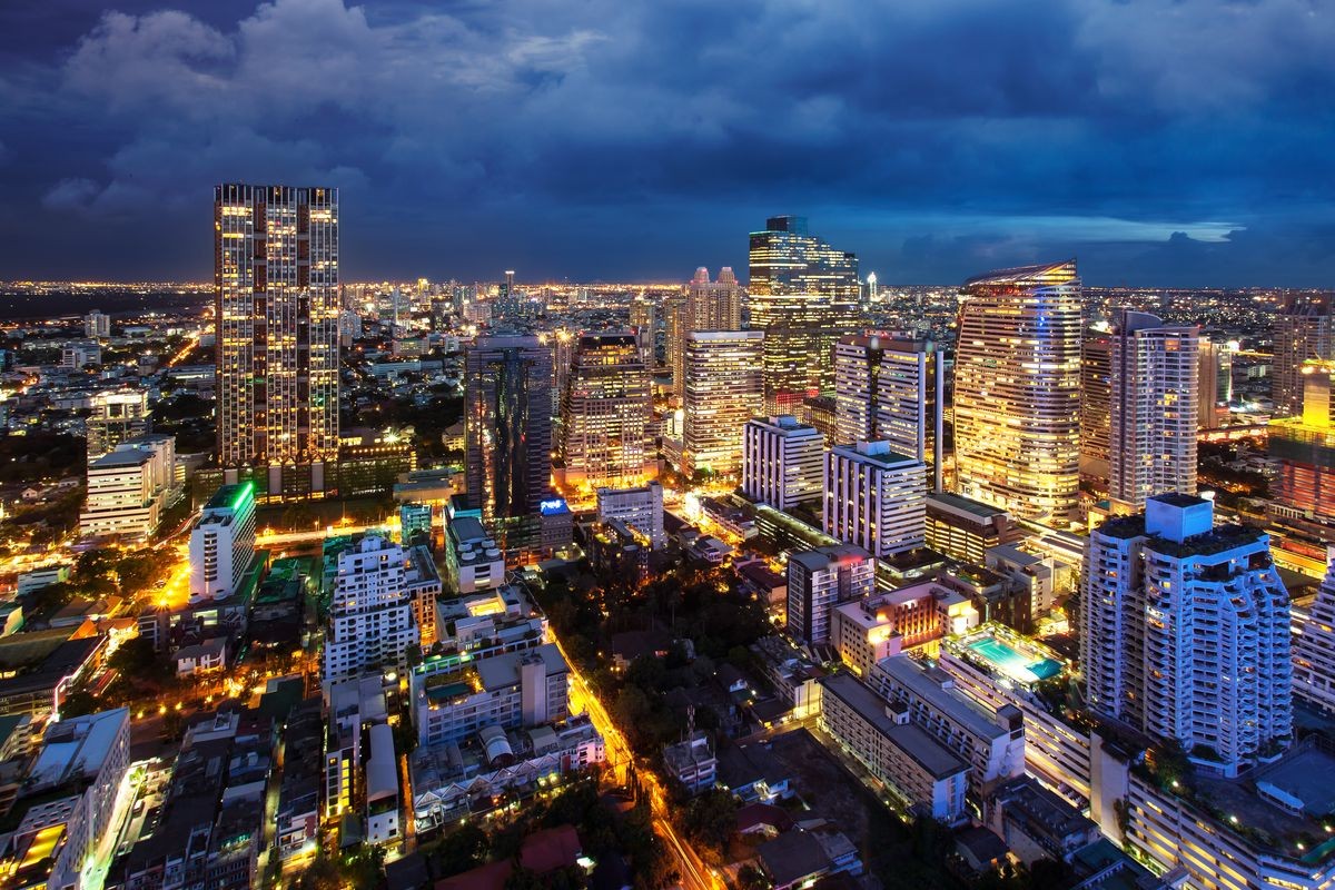 Bangkok Cityscape, Business district with high building at dusk (Bangkok, Thailand)