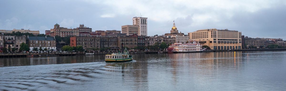 The Savannah River splits the city of the same name between downtown and the convention center