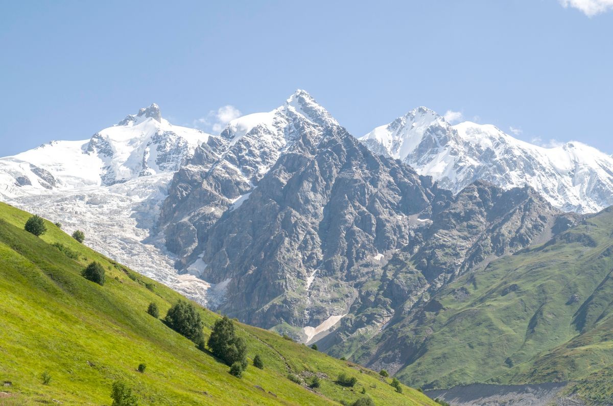 Beautiful view of peaks  from  valley Adishi , Georgia, Europe
